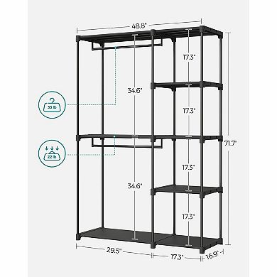 Freestanding Closet Organizer, Portable Wardrobe With Hanging Rods