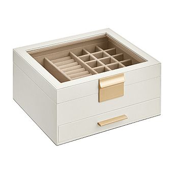Jewelry Box With Glass Lid, 2-layer Jewelry Organizer, 1 Drawers