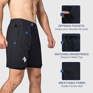 Zilpu Mens Quick Dry Athletic Performance Shorts Wi/zipper Pocket (7 Inch)