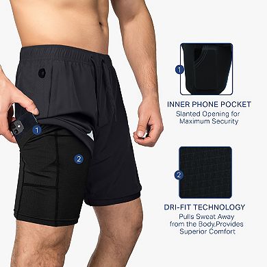 Zilpu Mens Quick Dry Athletic Performance Shorts Wi/zipper Pocket (7 Inch)