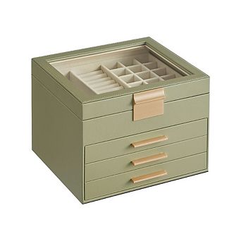 Jewelry Box With Glass Lid, 4-layer Jewelry Organizer, 3 Drawers, For Big And Small Jewelry