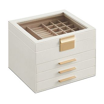 Jewelry Box With Glass Lid, 4-layer Jewelry Organizer, 3 Drawers, For Big And Small Jewelry