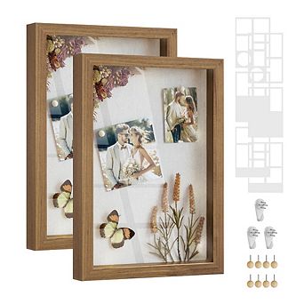 Deep Memory Display Case For Desk Wall Decor With Wood Push Pins - Set Of 2
