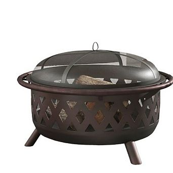 Outdoor Wood Burning Fire Pit 36-Inch, Steel Patio Fire Bowl with Lattice Mesh Sides, Black