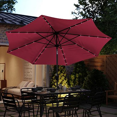 Merrick Lane Led Light Solar Patio Umbrella With Crank And Tilt Functions