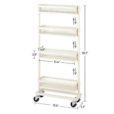 Slim Storage Cart, 4-tier Slide-out Trolley For Small Spaces, Bathroom, With Wire Baskets