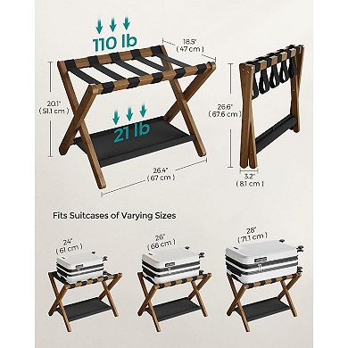 Set Of 2 Folding Bamboo Luggage Rack With Storage Shelf