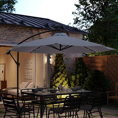 Merrick Lane Solar Cantilever Umbrella With Led Lights, Easy Crank And Tilt