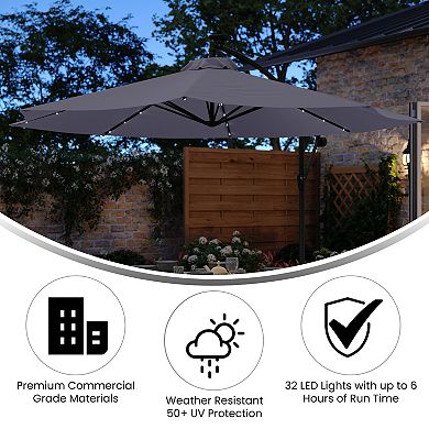 Merrick Lane Solar Cantilever Umbrella With Led Lights, Easy Crank And Tilt