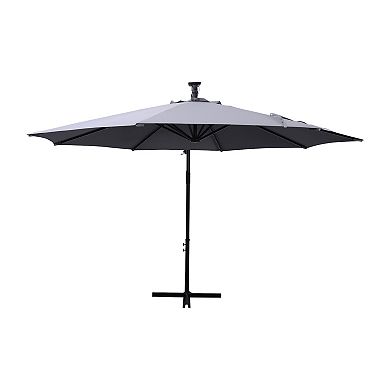 Merrick Lane Solar Cantilever Umbrella With Led Lights, Easy Crank And Tilt