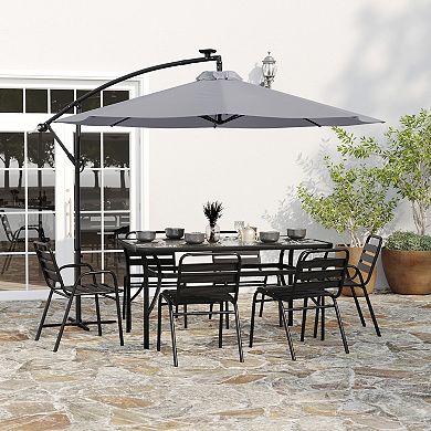 Merrick Lane Solar Cantilever Umbrella With Led Lights, Easy Crank And Tilt