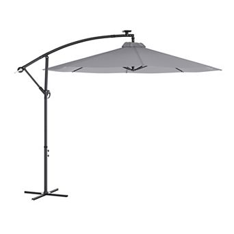 Merrick Lane Solar Cantilever Umbrella With Led Lights, Easy Crank And Tilt
