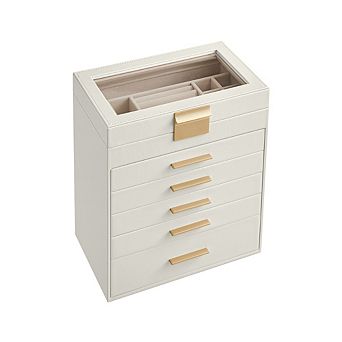 Jewelry Box With Glass Lid, 6-layer Jewelry Organizer, 5 Drawers