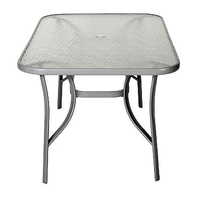 Emma And Oliver Rectangular Tempered Glass Top Patio Table With Umbrella Hole