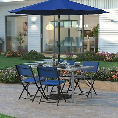 Emma And Oliver Rectangular Tempered Glass Top Patio Table With Umbrella Hole