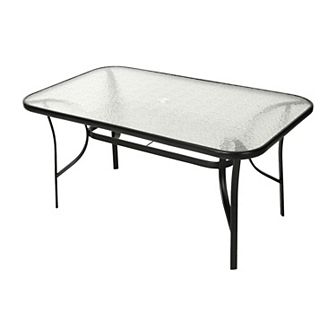 Emma And Oliver Rectangular Tempered Glass Top Patio Table With Umbrella Hole