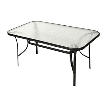 Emma And Oliver Rectangular Tempered Glass Top Patio Table With Umbrella Hole