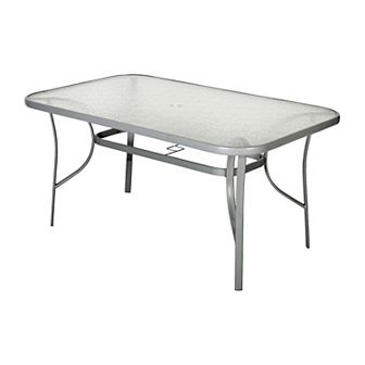 Emma And Oliver Rectangular Tempered Glass Top Patio Table With Umbrella Hole