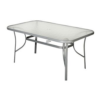 Emma And Oliver Rectangular Tempered Glass Top Patio Table With Umbrella Hole