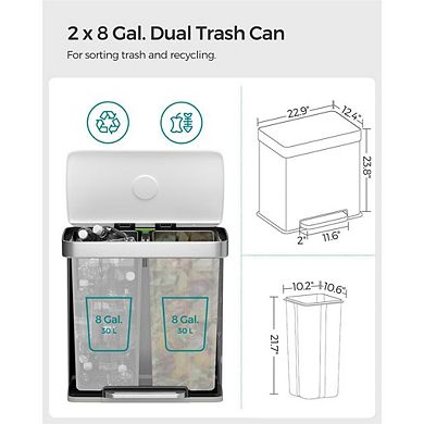 16 Gallon(2 X 8 Gallon) Dual Compartment Garbage Trash Can
