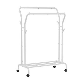 Clothes Rack, Double-Rod Clothing Rack with Wheels, Heavy-Duty Metal Frame, Garment Rack