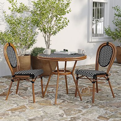 Merrick Lane Bistro Set With Pe Rattan Pattern & Metal Frame