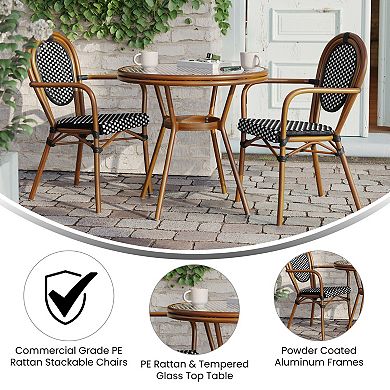 Merrick Lane Bistro Set With Pe Rattan Pattern & Metal Frame