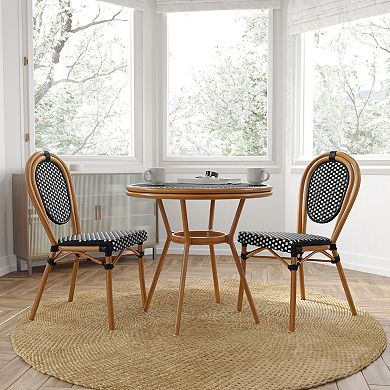 Merrick Lane Bistro Set With Pe Rattan Pattern & Metal Frame