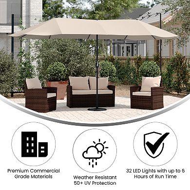 Merrick Lane Evanston 15 FT Triple Head Umbrella with Crank Handle and Easy Lift Function