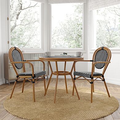 Merrick Lane Bistro Set With Pe Rattan Pattern & Metal Frame