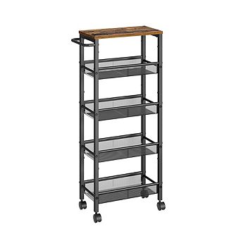 5 tier Rolling Storage Cart Rustic 8.7 in Deep