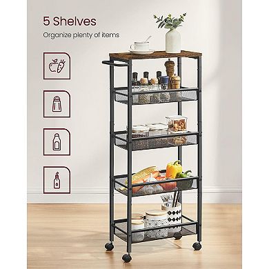 5-tier Rolling Storage Cart Rustic 8.7 Inches Deep