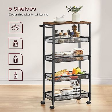 5-tier Rolling Storage Cart Rustic 8.7 Inches Deep