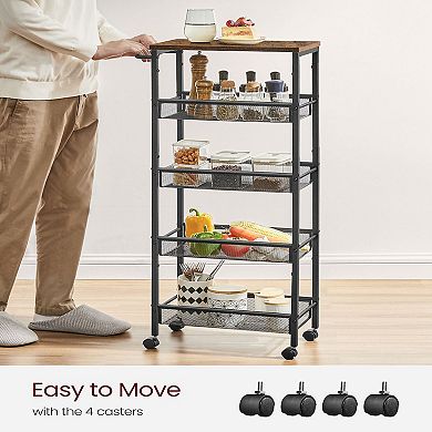 5-tier Rolling Storage Cart Rustic 8.7 Inches Deep