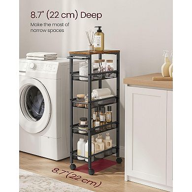 5-tier Rolling Storage Cart Rustic 8.7 Inches Deep