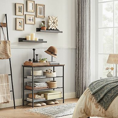 Rustic Brown Shoe Storage Rack With Fabric Shelves