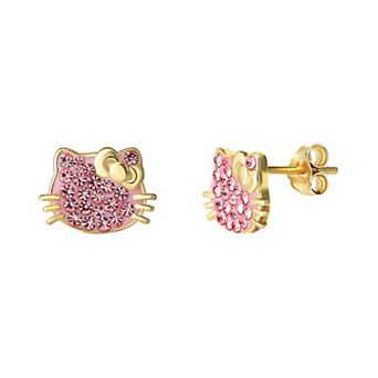 Hello Kitty Sterling Silver Light Rose Crystal Stud Earrings