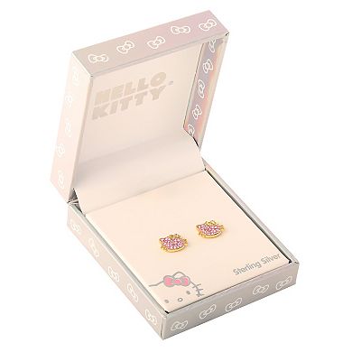 Hello Kitty Sterling Silver Light Rose Crystal Stud Earrings