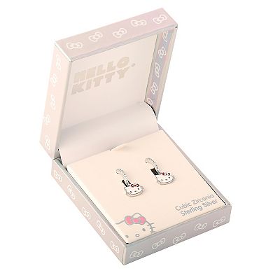 Sanrio Hello Kitty Sterling Silver Cubic Zirconia and Enamel Charm Hoop Earrings