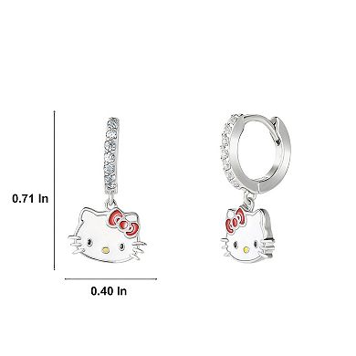 Sanrio Hello Kitty Sterling Silver Cubic Zirconia and Enamel Charm Hoop Earrings