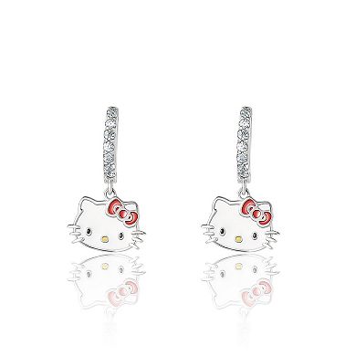 Sanrio Hello Kitty Sterling Silver Cubic Zirconia and Enamel Charm Hoop Earrings