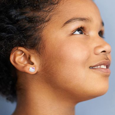 Sanrio Hello Kitty Sterling Silver and Crystal Stud Earrings