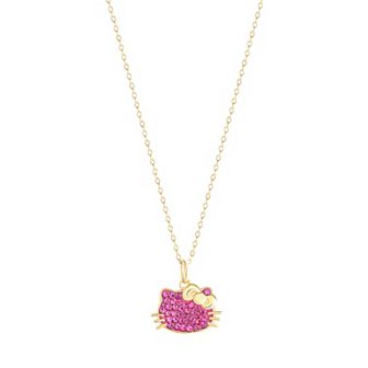 Sanrio Hello Kitty Sterling Silver and Fuschia Crystal Pendant Necklace