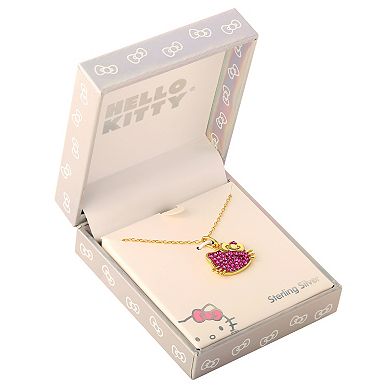 Sanrio Hello Kitty Sterling Silver and Fuschia Crystal Pendant Necklace