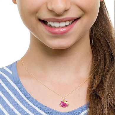 Sanrio Hello Kitty Sterling Silver and Fuschia Crystal Pendant Necklace