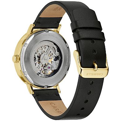 Caravelle by Bulova Men's Gold Tone Stainless Steel Black Leather Strap Watch - 44A121