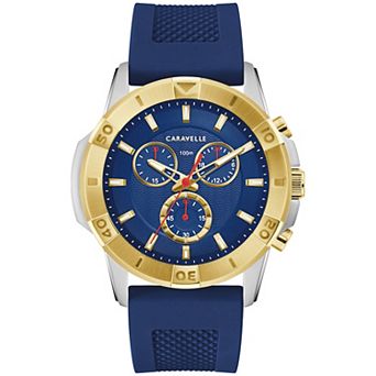 Caravelle by Bulova Men's Two-Tone Stainless Steel Blue Chronograph Dial Silicone Strap Watch - 45B161