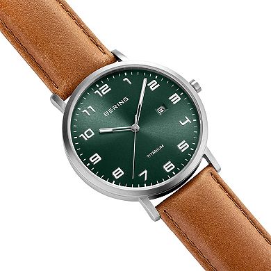 BERING Men's Titanium Leather Strap Watch - 18640-568