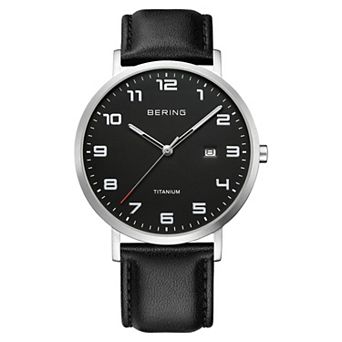 BERING Men's Titanium Leather Strap Watch - 18640-568