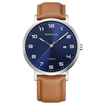 BERING Men's Titanium Leather Strap Watch - 18640-568